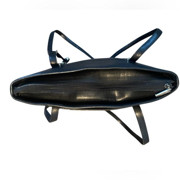 Brighton Vintage large black structured leather shoulder bag reptile print trim - Picture 3 of 7